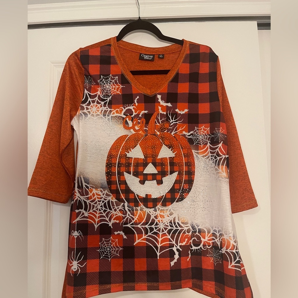 Onque Women's Pumpkin Halloween Sparkly Knit Top